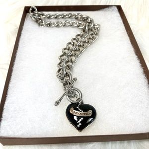 Juicy Couture Banner Puff Heart Necklace - Broken Heart Black